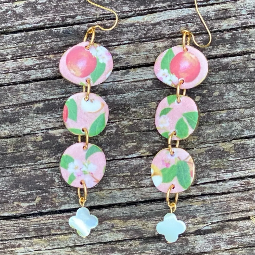 Handcrafted Earrings Floral Pink Tassel Earrings - Picture 2 of 2